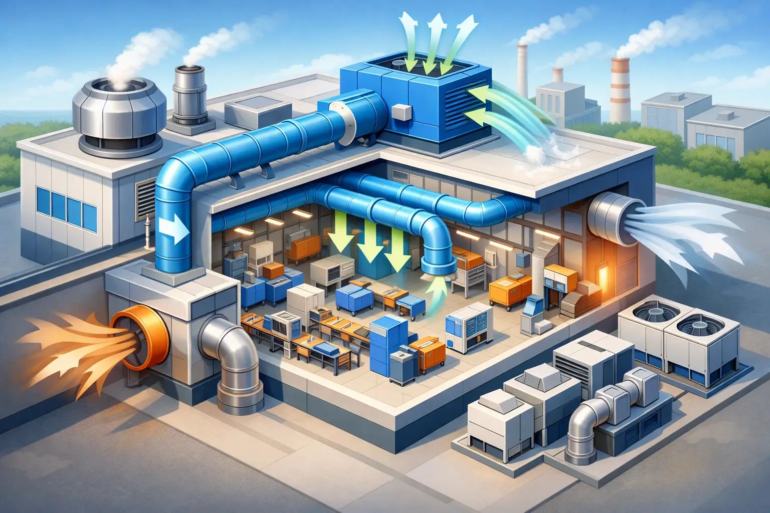 Renovação de ar industrial bem dimensionada